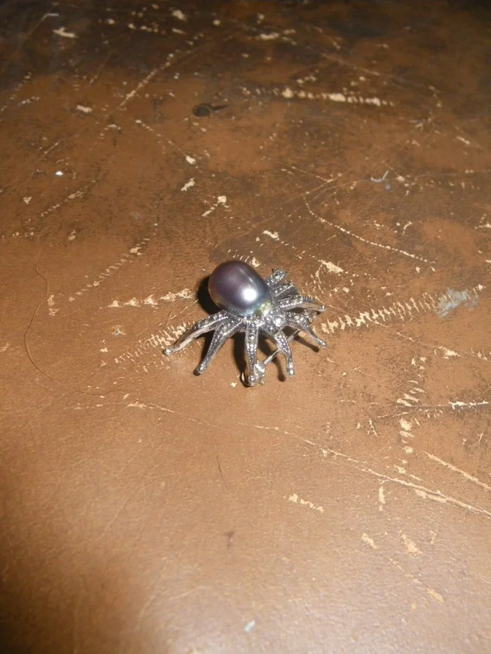Women’s Vintage Sterling Spider Pin Brooch w/ Marcasite & Black Pearl Gemstones - Picture 1 of 5